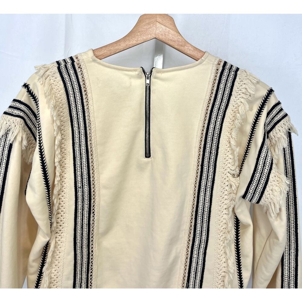 ERI + ALI Anthropologie Santillana Boxy Fringe Blouse Top Cream Black Size XS - Picture 7 of 10